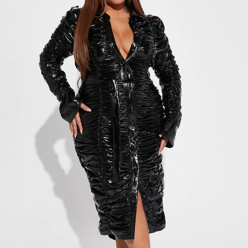 Plus Size Latex Midi Dress | Black
